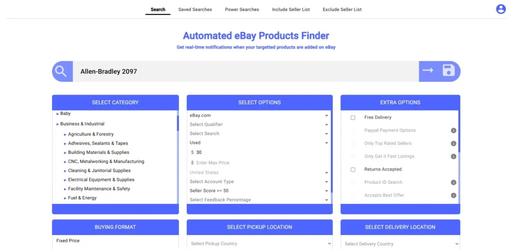 BuySpy search results showing eBay listings for Allen-Bradley 2097 products